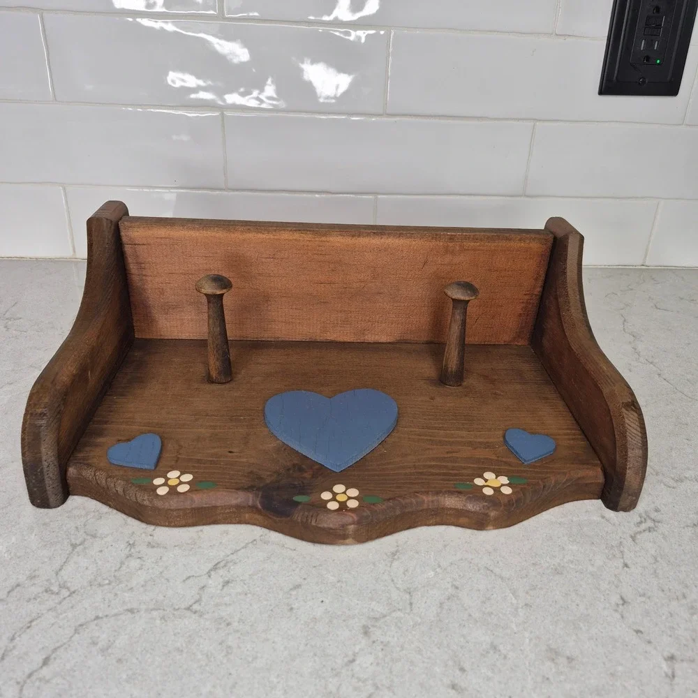 Unbranded Wall Shelf Heart Flower Peg Rack Brown Brown